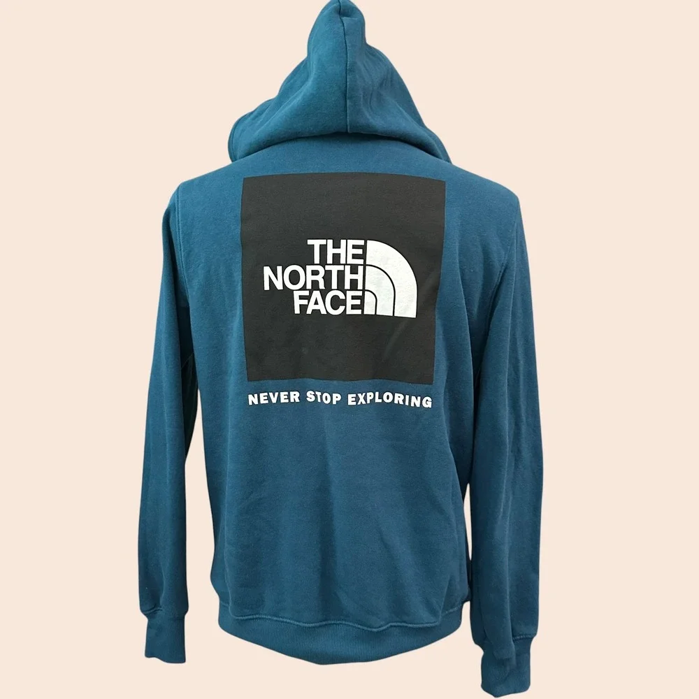 The North Face Box Cotton Blend Logo Print Standard Fit Hoodie Color Blue Mens M